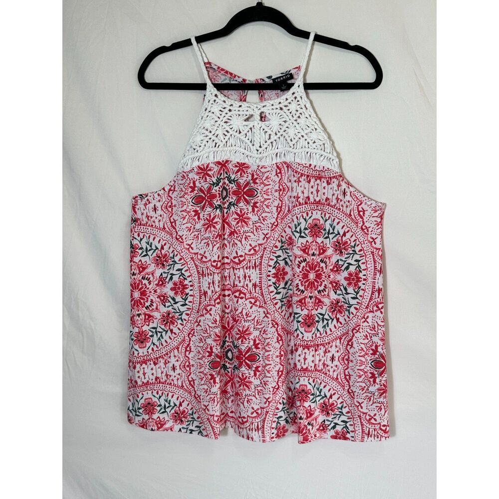 Torrid Knit Macrame High Neck Tank Medallion Red & White Size 1X (1) NWOT